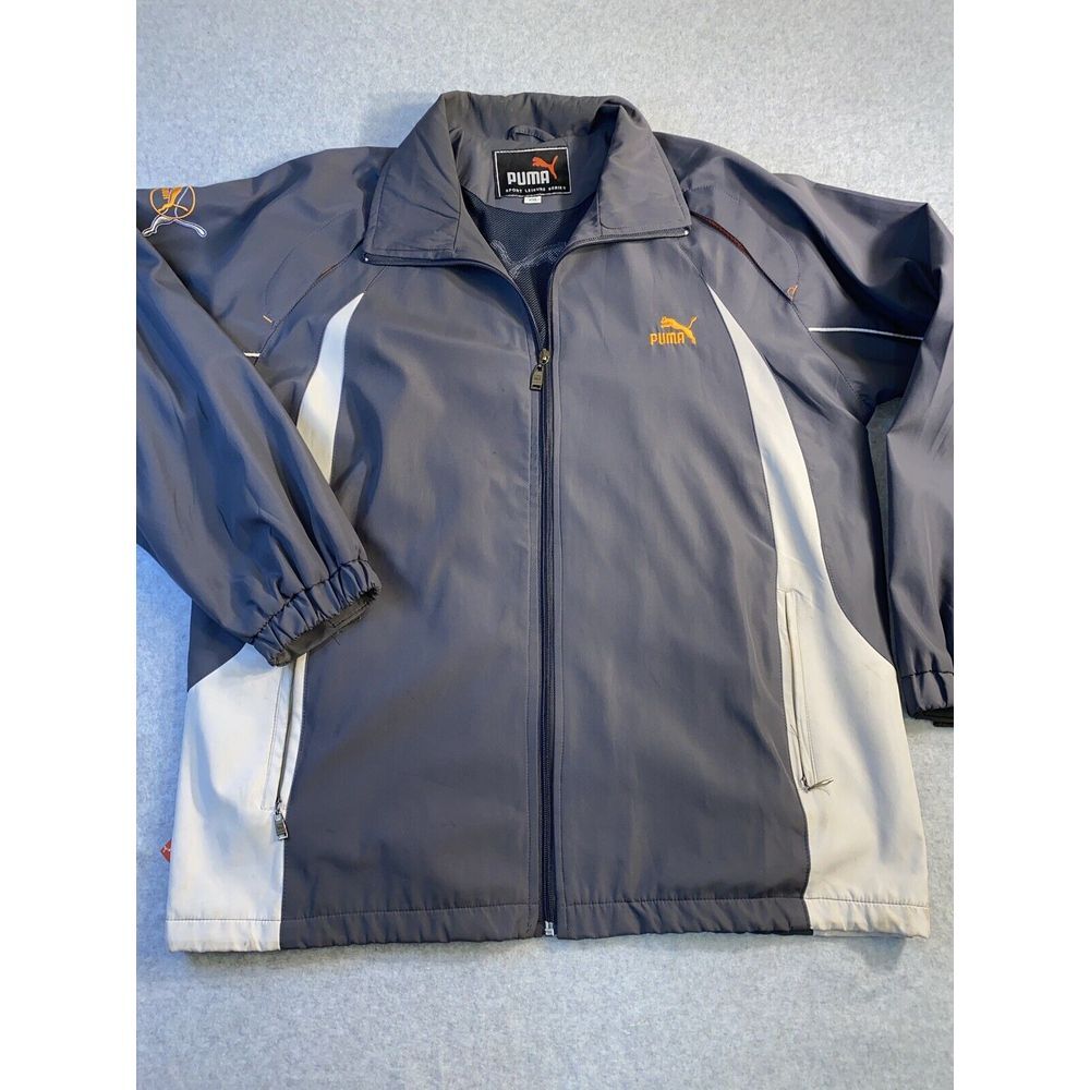 Puma Gray ‎  Full Zip Wind Breaker Track Jacket Accents Logo Size XXL VGC